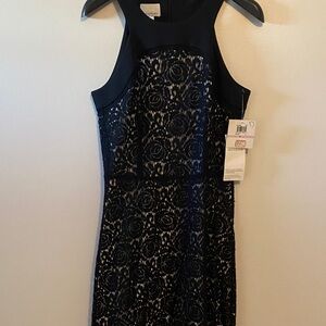 Donna Morgan Black Floral Lace Midi Dress